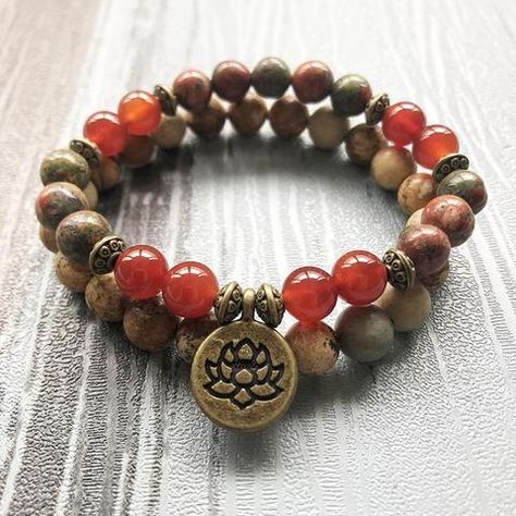 Positive Change Bracelet Set - Unakite, Picture Jasper, and Carnelian Om Bracelet, Healing Gemstone Bracelets, Carnelian Bracelet, Jewelry Tips, Free Yourself, Raw Rose Quartz, Silver Bracelets For Women, Tattoo Bracelet, Rainbow Bracelet