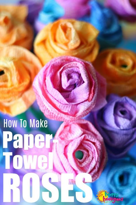 Make paper towel roses that look like real roses with this easy craft tutorial.  Great craft for kids to make during a flower unit! #KidsCrafts  #FlowerCrafts #PaperRoses Paper Towel Roses Diy, Paper Towel Roses, Rose Crafts For Kids, Paper Towel Flowers, Birthday Crafts For Kids, Roses Craft, Rose Craft, Paper Towel Crafts, Happy Hooligans