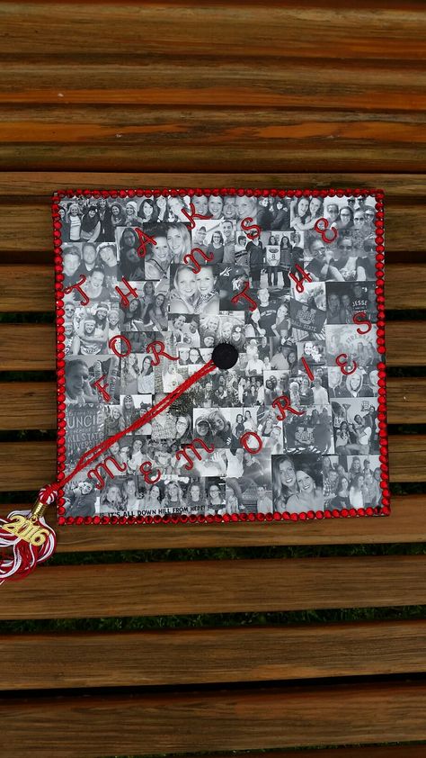 #Graduation #Cap #Picture #Collage. Pictures glued with #Modge #Podge and Modge Podged over top. Graduation Cap Designs Picture Collage, Graduation Cap Pictures Collage, Picture Collage Graduation Cap, Photo Collage Graduation Cap, Grad Cap Ideas Picture Collage, Grad Cap Designs With Pictures, Grad Cap Picture Collage, Grad Caps With Pictures, Graduation Cap Ideas With Pictures