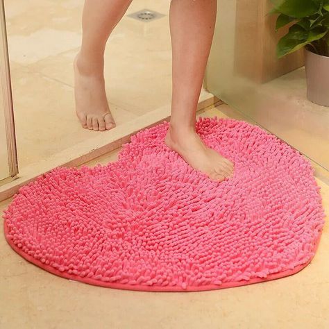 Heart Shape Non-slip Microfiber Mat Carpet Home Decorative Chenille Door Mat Rug Description: Made of high quality Microfiber Polyester, super soft and easy to clean. Very cute heart shape design, can really decorate your home This is just what you need to protect your feet from the cold floor as well as your bathroom floor. With the available large sizes (3 diameter for selecting) and 5 colors. Perfect for bathrooms, toilet, shower, floor, kitchen. Also your pets will love it maybe. The chenill Red Bath Mat, Chenille Bath Mat, Bathroom Carpet, Chenille Rug, Shower Mat, Bathroom Style, Bath Mat Rug, Bathroom Mats, Bathroom Flooring