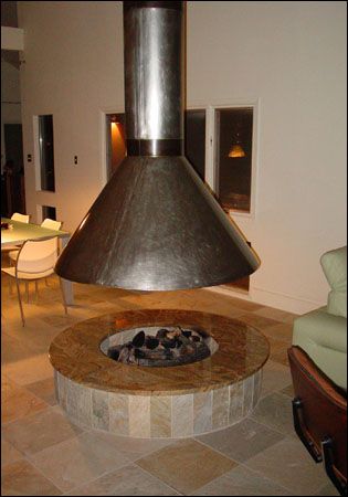 Private Residence 4 Fire Pit Hood, Fire Pit Chimney, Apron Sinks, Backyard Bbq Pit, Custom Range Hoods, Indoor Fire Pit, Indoor Outdoor Fireplaces, Outdoor Fire Pit Designs, Fire Pit Landscaping