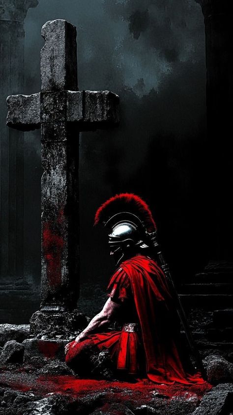 Orthodox Soldier, Kneeling At The Cross, Soldier Of God, Crusader Wallpaper, Roman Catholic Art, Biblical Artwork, Christian Soldiers, Christian Graphics, Roman Soldier