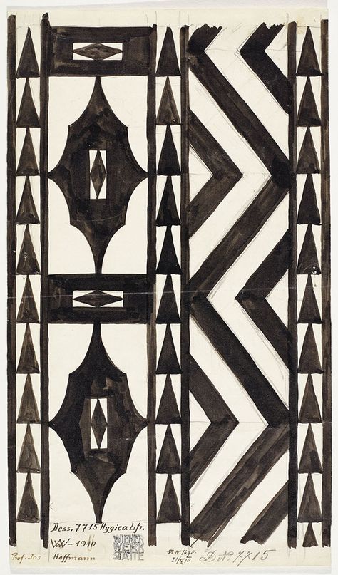 Josef Hoffmann. Design for a runner Hygica for the Wiener Werkstätte, pattern no. 7715, 1910. Backhausen GmbH. Photo © MAK/Georg Mayer < Ways to Modernism: Josef Hoffmann, Adolf Loos, and Their Impact | Yatzer. (hva) Josef Hoffmann Architecture, Lines Drawing Pattern, Rust Texture, Adolf Loos, Texture Textile, Wiener Werkstatte, Black And White Geometric Pattern, Pattern Sketch, Josef Hoffmann