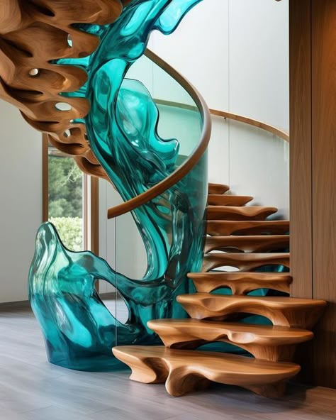 Modern Wood Stairs Design, Unique Architecture House, Unique Staircase, Stair Art, Stair Design, Staircase Decor, Modern Stairs, Modern Staircase, Unique Architecture