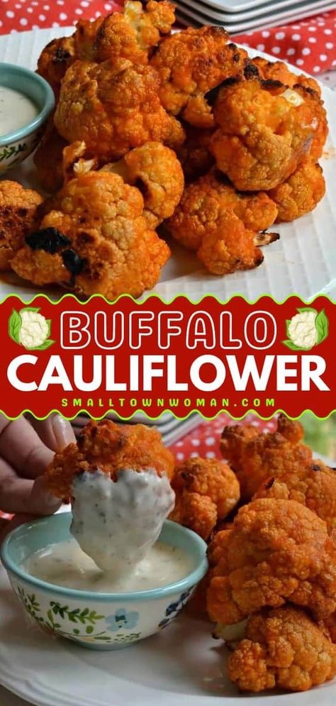 Looking for easy appetizers? Learn how to make Buffalo Cauliflower! Not only are these baked buffalo cauliflower bites crispy and tasty, but they are also a healthy snack idea for your football party food. Plus, this game day recipe is vegan and vegetarian! Baked Buffalo Cauliflower Bites, Buffalo Cauliflower Recipes, Baked Buffalo Cauliflower, Vegan Buffalo Cauliflower, Cauliflower Buffalo Wings, Buffalo Cauliflower Bites, Real Foods, Veggie Meals, Football Party Food