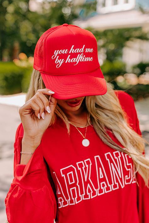 You Had Me By Halftime Trucker Hat in Red Keep It Cool, Sweatshirt Style, Country Concert, Gameday Outfit, Game Day, Sweatshirt Fashion, Zip Hoodie, Tank Shirt, Snap Closure