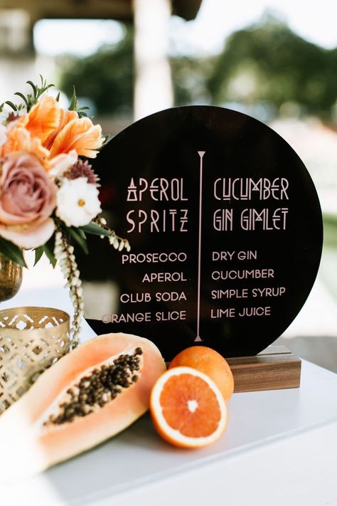 Vintage Wedding Decorations Diy, Bar Wedding Reception, Vintage Wedding Reception, Vintage Wedding Centerpieces, Summer Reception, Reception Bar, Bar Signage, Retro Glam, Wedding Inspiration Summer