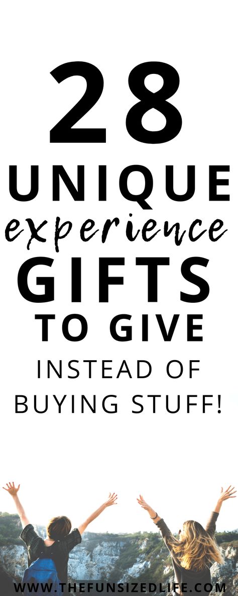 There are so many gifts you can give instead of buying stuff! Not sure what? Check out these 28 unique experience gift ideas for the people in your life! #experiencegifts #giftgiving #gifts #minimalistgifts #minimalism #minimalist #minimalismgifts Gifts Of Time Ideas, Buy Experiences Not Things, Good Gift Ideas For Friends, Non Monetary Gifts, Group Present Ideas, Experience Ideas For Adults, Original Gift Ideas For Him, Most Thoughtful Gifts, Intentional Gifts For Friends