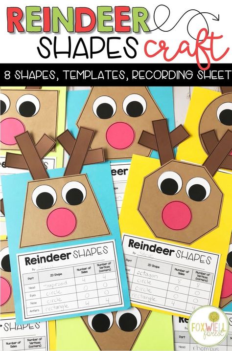 This Reindeer Shapes Math Craft is such a fun way for students to put their geometry knowledge to practice! Reindeer Shapes, Shapes Math, Holiday Math, December Activities, December Crafts, Reindeer Craft, Math Crafts, Christmas Kindergarten, Christmas Math