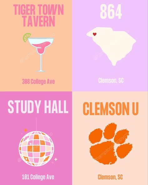 Clemson Wall posters! Shop on Etsy! Clemson Wall Art, Clemson Dorm Room Ideas, Clemson Dorm, Clemson Art, Clemson Decor, College House Decor, Freshman Dorm, Preppy College, College House