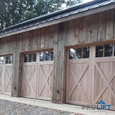 Wood Farmhouse Garage Doors, Farmhouse Garage Doors, Garage Door Wood, Rustic Wood Garage Doors, Faux Wood Garage Door Farmhouse, Lodge Garage Doors, Bar Doors, Barn Door Garage, No Sag Garage Doors Barn Wood