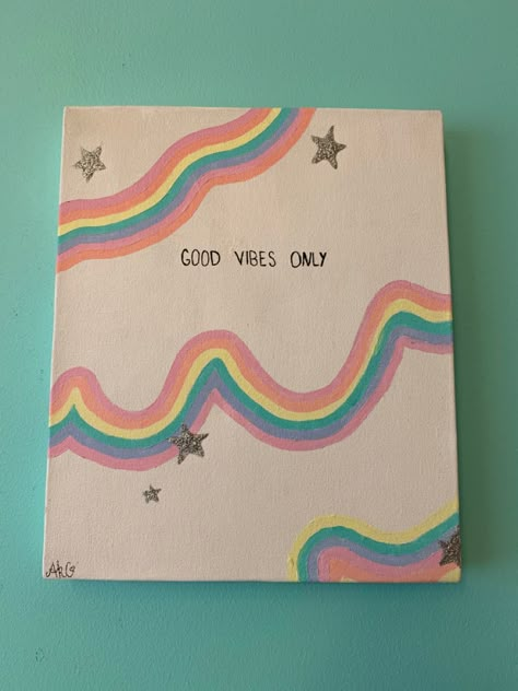 Cuadro 
Personalización 
Arcoíris 🌈 Good Vibes Drawing Art, Painting Asthetics Canvas Easy, Good Vibes Drawing, Good Vibes Only Painting, Dibujos Astetics Faciles, Cuadros Aesthetic Faciles, Ideas Para Pintar Cuadros Aesthetic, Good Vibes Painting, Kuromi Y My Melody