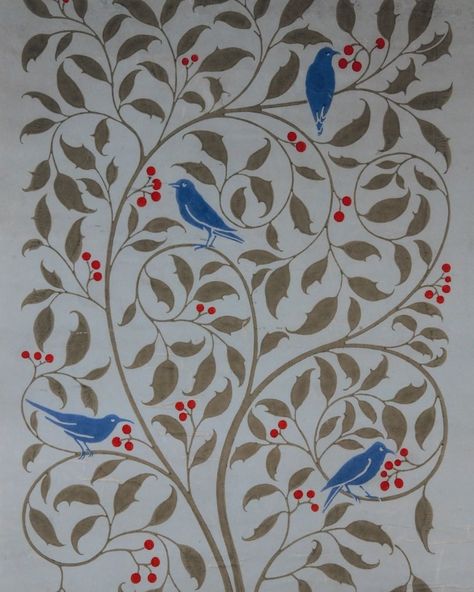 William Morris Gallery on Instagram: “📸 CFA Voysey, Birds in a Holly Tree wallpaper, c.1890s In the run up to Christmas we're going to share some of our favourite festive…” William Morris Christmas, Wallpaper William Morris, Cfa Voysey, Holly Tree, Tree Wallpaper, Arts And Crafts Movement, Christmas Illustration, The Run, Christmas Wallpaper