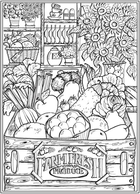 Modele Zentangle, Dover Coloring Pages, Farm Coloring Pages, Creative Haven Coloring Books, Farm Scenes, Food Coloring Pages, Abstract Coloring Pages, Dover Publications, Detailed Coloring Pages