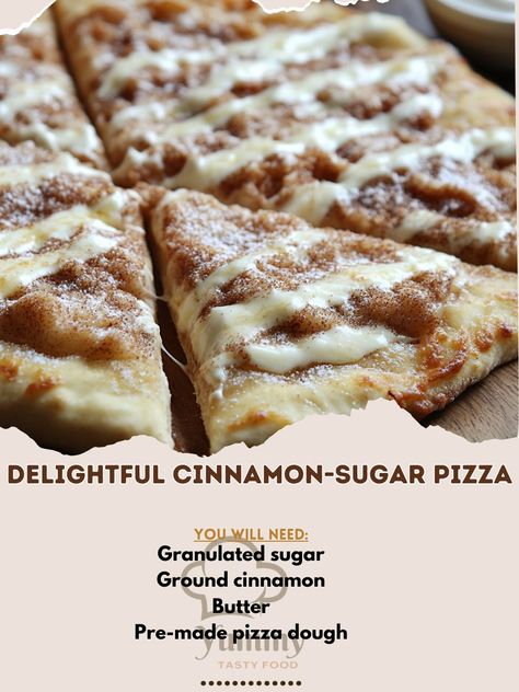 🍕 Indulge in this sweet and crunchy Delightful Cinnamon-Sugar Pizza—a treat that’s too delicious to resist! 😍✨ #SweetTooth #PizzaLovers Delightful Cinnamon-Sugar Pizza Ingredients: Pre-made pizza dough (1 sheet) Butter, melted (3 tbsp) Granulated sugar (1/4 cup) Ground cinnamon (1 tbsp) Cream cheese, softened (4 oz) Powdered sugar (1/2 cup) Vanilla extract (1 tsp) Instructions: Preheat oven to 400°F (200°C). Roll out pizza dough onto a baking sheet. Brush melted butter over the dough. Mix... Cinnamon Streusel Pizza, Cinnamon Sugar Pizza Recipe, Papa Murphys Cinnamon Wheel, Pizza Dough Ideas Dessert, Cinnamon Roll Pizza Dessert, Pizza Dough Cinnamon Twists, Cinnamon-sugar Pizza Made With Crescent Rolls, Cinnamon Pizza Dessert, Desserts With Pizza Dough