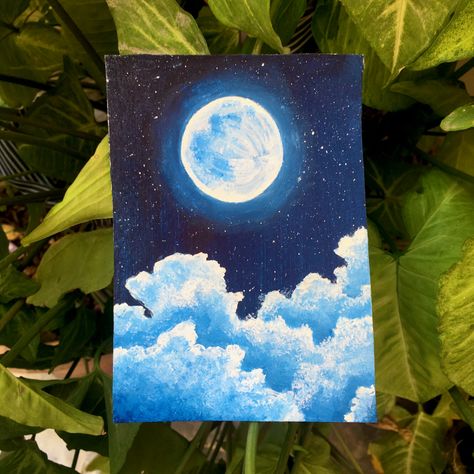 I love Moon ✨🤍✨Hope you like my little painting of full shining moon light in night time sky Star And Moon Painting, Simple Moon Painting, Night Time Sky, Full Moon Light, Beautiful Full Moon, Moonlight Painting, Love Moon, Simple Canvas Paintings, Oil Pastel Drawings