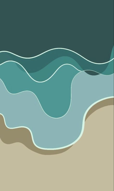 Simple Aesthetic Illustration, Simple Wave Illustration, Beach Waves Illustration, Simple Wave Design, Waves Illustration Simple, Waves Aesthetic Drawing, Abstract Waves Painting, Watercolor And Line Art, Aesthetic Wave Wallpaper