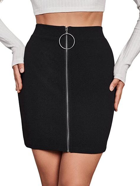 Skirt Pencil, Body Con Skirt, Black Skirt, O Ring, Shoes Jewelry, Mini Skirt, Top Styles, Fashion Branding, Zip Ups