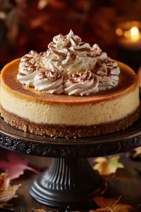 Looking to impress your friends and family this fall? Discover the ultimate pumpkin cheesecake recipe that combines creamy cheesecake with luscious pumpkin spice flavor. This delightful dessert is perfect for your holiday gatherings or cozy weekend baking adventures. We've got easy steps and tips to make this pumpkin cheesecake a dazzling centerpiece at any occasion. Treat yourself to this seasonal treat with a velvety texture and delightful aroma that captures the essence of fall. Get ready to follow our perfect playbook for pumpkin cheesecake bliss. Spice Cheesecake Recipe, Pumpkin Cheesecake Decoration, Chocolate Pumpkin Cheesecake, Traditional Cheesecake, Cheesecake Decoration, Weekend Baking, Pumpkin Cheesecake Recipes, Gluten Free Cheesecake, Delicious Seafood Recipes