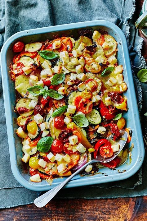 Serve this Mediterranean-inspired dish for meat-free Monday or with your best roast. Either way it will taste epic. Aubergine Recipes, Yellow Capsicum, Vegetable Bake Recipes, Large Zucchini, Slow Cooker Recipes Dessert, Meat Free Monday, Tray Bake Recipes, Tray Bake, Baked Dinner