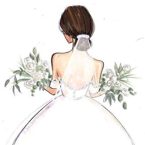 Bride Clipart, Wedding Drawing, Megan Hess, Wedding Illustration, Pola Sulam, Girly Drawings, Dress Drawing, Flower Background Wallpaper, Cute Love Pictures