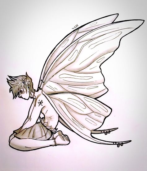 Fairy boy Male Fairy Tattoo, Fairy Boy Art, Dnd Spellbook, Fairy Man, Faerie Tattoo, Elf Tattoo, Boy Fairy, Fairy Sketch, Fairy Pin