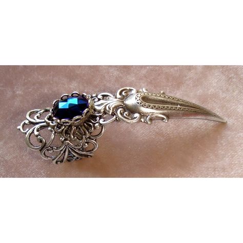 Claw Ring Gothic Jewelry Goth Dark Blue Silver Vampire Witch Finger... ($23) ❤ liked on Polyvore featuring jewelry, rings, gothic claw ring, talon jewelry, gothic jewellery, claw rings and silver jewelry Cyberpunk Dnd, Goth Rings, Gothic Western, Dark Blue Jewelry, Claw Rings, Rings Goth, Dark Ring, Claw Jewelry, Rings Gothic