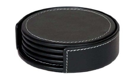 Dacasso Rustic Black Leather 4-Round Coaster Set http://www.YourWineCellar.org Leather Desk Accessories, Leather Coaster Set, Leather Coaster, Coasters With Holder, Round Coasters, Leather Coasters, Living Room Accessories, Free Artwork, Leather Desk