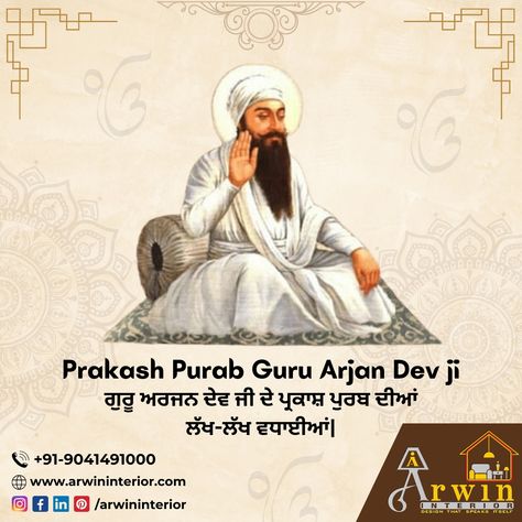 PRAKASH PURAB Shri Guru Arjan Dev Ji is a significant occasion for Sikhs all around the world. It is a day to commemorate the birth anniversary of the fifth Guru of Sikhism, Guru Arjan Dev Ji. GURU ARJAN DEV JI was known for his unwavering FAITH, courage, and DEVOTION to God. Let us honor his legacy by striving to make this world a better place for all. #PrakashPurab #ShriGuruArjanDevJi #explorepage #Celebration #Teachings #HarmandirSahib #chandigarh #mohali #zirakpur #kharar Guru Arjan Dev Ji Prakash Purab, Guru Arjan Dev Ji Shahidi Diwas, Shri Guru Arjan Dev Ji, Guru Arjan Dev Ji, Guru Purab, Guru Hargobind, Guru Arjan, Harmandir Sahib, Unwavering Faith