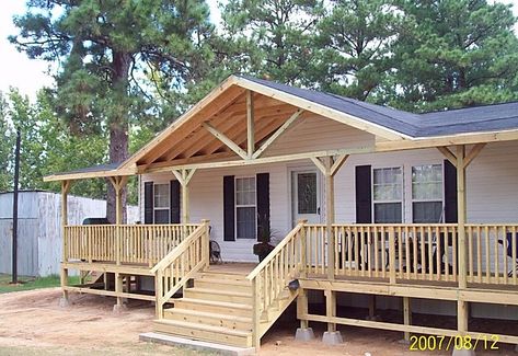 Mobile Home Porches And Decks, Mobile Home Porches, Mobile Home Deck, Manufactured Home Porch, Double Wide Remodel, Front Porch Addition, Mobile Home Exteriors, Mobile Home Renovations, Manufactured Home Remodel