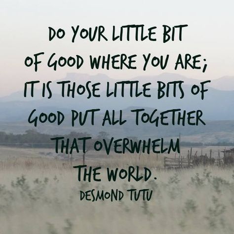 Every little bit helps. :) Famous Inspirational Quotes, Desmond Tutu, World Quotes, Anne Marie, It Goes On, A Quote, Great Quotes, Inspirational Words, Cool Words