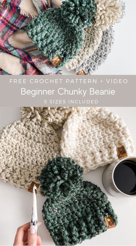 Best Yarn For Crochet Hats, Gender Neutral Baby Hats Crochet, Beginner Crochet Projects Bulky Yarn, Newborn Chunky Crochet Hat, Crochet Hat Blanket Yarn, Crochet Hat Quick, Chenille Beanie Crochet Pattern, Crochet Hat Pattern Free Bulky Yarn, Quick Hat Crochet Pattern