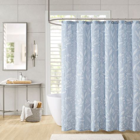 Floral Shower Curtain - Bed Bath & Beyond - 39699004 Blue Shower Curtains, Floral Shower Curtain, Cotton Shower Curtain, White Shower Curtain, Floral Shower Curtains, Shower Curtain Rods, Bathroom Collections, Living Styles, Shower Liner