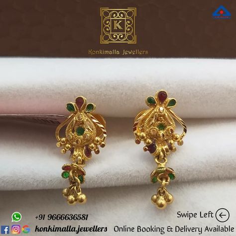 #KJ_G485 Net Weight: up to 4 grams Item : Hangings Fb, Insta, Pinterest: @konkimalla.jewellers 4grams Gold Earrings, 4 Grams Gold Ear Rings, Gold Ear Rings, Year Ring, Baby Jewelry Gold, Gold Jewelry Prom, Gold Earrings For Kids, Ear Tops, Jewelry Prom