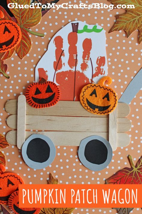 Prek Pumpkin Crafts, Fall Craft Prek, Popsicle Stick Pumpkin, Wagon Craft, November Art, Truck Crafts, Autumn Craft, Fall Classroom, November Crafts