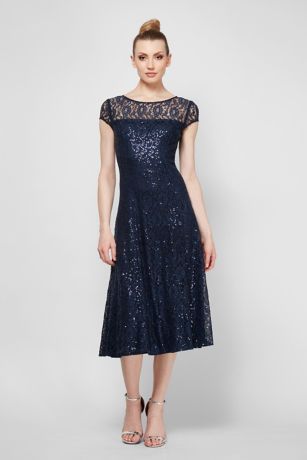 Cap Sleeve Sequin Lace Tea-Length Cocktail Dress 9119129 Lace Tea Length Dress, Elegant Dresses Short, Fashion Cap, Mom Wedding, Formal Dresses Short, Tea Length Dresses, Review Dresses, Cocktail Dress Lace, Lace Midi