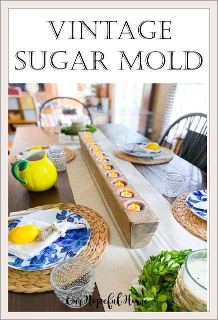 You can find vintage sugar molds at flea markets and vintage fairs. Sugar Mold Centerpieces, Wooden Sugar Molds, Glass Tealight Candle Holders, Sugar Mold, Diy Rustic Decor, Glass Votive Candle Holders, Glass Tea Light Holders, Led Tea Lights, Glass Votive