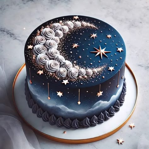 Moon Birthday Cake, Simple Birthday Cake Designs, Cake Designs For Boy, Witch Cake, Boozy Cupcakes, Moon Birthday, Galaxy Cake, Cloud Cake, Old Souls