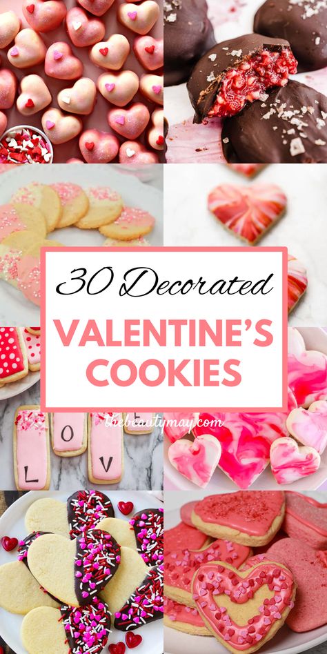 The best collection of delicious and easy Valentines cookies for your family, friends or that special one. From sugar frosted cookies to royal iced cookies - you'll find so many adorable Valentines Day cookies here! Easy Valentines Cookies, Valentine’s Day Cookies, Valentine Sugar Cookie Recipe, Valentines Cookies Decorated Ideas, Valentines Sugar Cookies, Heart Cookies Decorated, Royal Frosting, Valentines 2024, Valentine Cookies Decorated