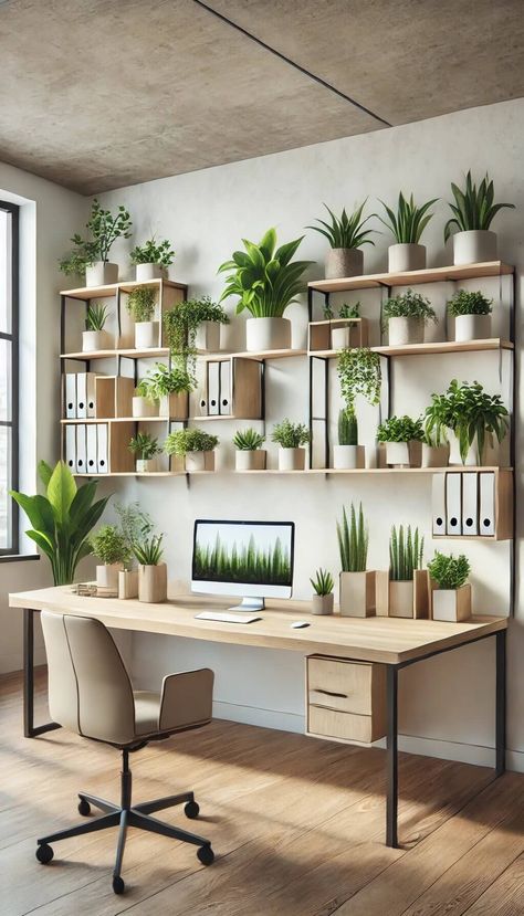 15+ Practical Zen Office Ideas for Ultimate Relaxation 35 Zen Office Ideas, Natural Office Design, Zen Office Space, Zen Home Office, Zen Living Room, Zen Office, Natural Office, Office Organization At Work, Desk In Living Room