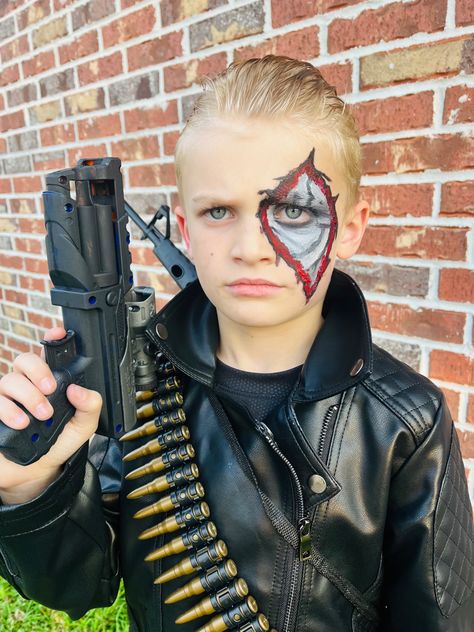 Face Paint, Terminator Costume Terminator Face Paint, Terminator Halloween Costume, Terminator Costume, Boy Halloween Costumes, Halloween Boys, Terminator, Fun Ideas, Kids Costumes, Favorite Holiday