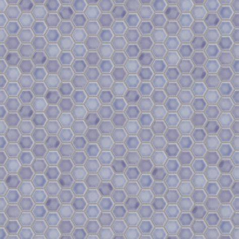 Our Hudson 1" Hex Lavender Porcelain Floor and Wall Mosaic Tile instantly elevates spaces through a refreshing dose of geometric design. Featuring a reactive glaze with an eye-drop effect, these tiles have soft lavender color tones that blend to white around the edges. This mosaic creates a uniquely sporadic design through a pleasing mixture of cool-toned tints with additional dimension added by the smooth, high-gloss finish. This porcelain mosaic floor and wall tile is unique yet simplistic eno Lavender Tile, Porcelain Hexagon Tile, Affinity Tile, Herringbone Mosaic Tile, Hexagon Floor, Purple Tile, Wall Mosaic, Fireplace Facade, Mosaic Floor Tile