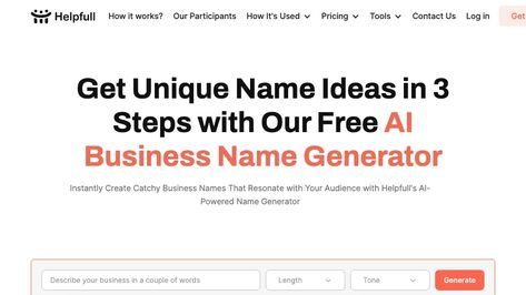 Helpfull's AI Business Name Generator, a free tool. This AI-powered generator enables you to instantly create catchy and unique business names that resonate with your target audience. #aitools #topaitools Business Name Generator, Unique Business Names, Brand Words, Name Generator, Unique Names, Unique Business, Describe Yourself, Free Tools, Target Audience