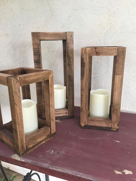 Candels Sticks, Lantern Candle Centerpieces, Farm Decorations, Rustic Shabby Chic Decor, Wood Lanterns, Lanterns Wedding, Rustic Lanterns, Wood Lantern, Wedding Lanterns