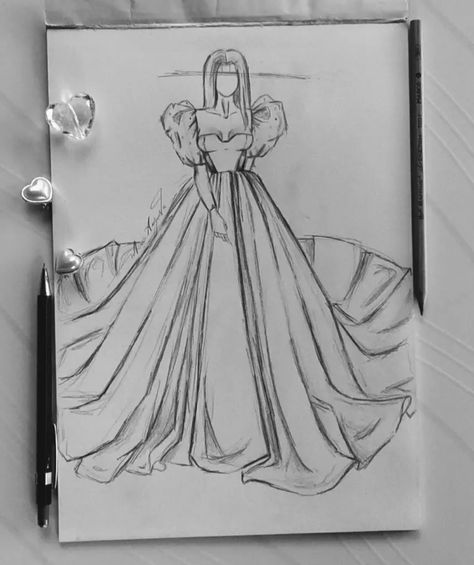 Big Dress Drawing, Dress Designs Drawing, Dress Drawing Sketches, Bridal Drawing, Ball Gowns Drawing, Clothes Sketch, Hoping For The Best, Fashion Illustration Tutorial, Fashion Illustration Collage