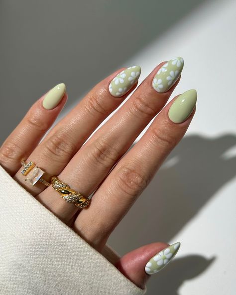 sage green florals 🌿🌸🪽 • rings from @sayacollection__ - code NAILS20 for 20% off ✨ #nails #nailinspo #nailart #naildesign #summernails #sagenails Tari Tradisional, Nail Vibes, Nailinspo Nailart, Green Acrylic Nails, Green Nail Art, Summer Gel Nails, Green Nail Designs, Dip Nails, Simple Gel Nails