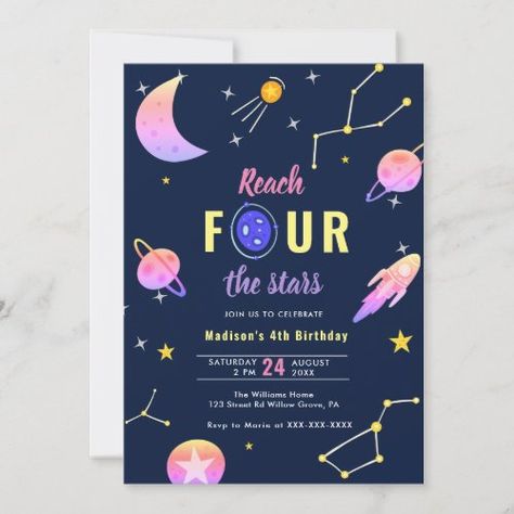 4th Birthday Boys, 4de Verjaardag, Star Birthday Party, First Trip Around The Sun, Astronaut Birthday, 1st Birthday Party Invitations, Space Birthday Party, 2nd Birthday Invitations, Fourth Birthday