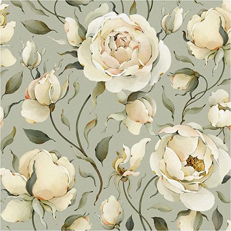 HAOKHOME 93242-2 Vintage Roses Floral Peel and Stick Wallpaper Peonies Removable Aqua/Beige/Olive Vinyl Self Adhesive Mural 17.7in x 9.8ft - - Amazon.com How To Apply Wallpaper, Boho Fall Decor, Floral Peel And Stick Wallpaper, Decorative Backsplash, Vintage Floral Wallpapers, Watercolor Peonies, Jungle Wallpaper, Stick On Wallpaper, Brick Wallpaper