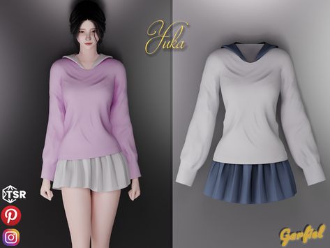 Sims 4 Japanese Uniform, Sims 4 Korean Uniform Cc, Sims 4 Cc School Skirt, The Sims 4 Blouse Cc, Ts4 Mini Skirt, School Uniform Skirts, Accordion Skirt, School Skirt, Geometric Top