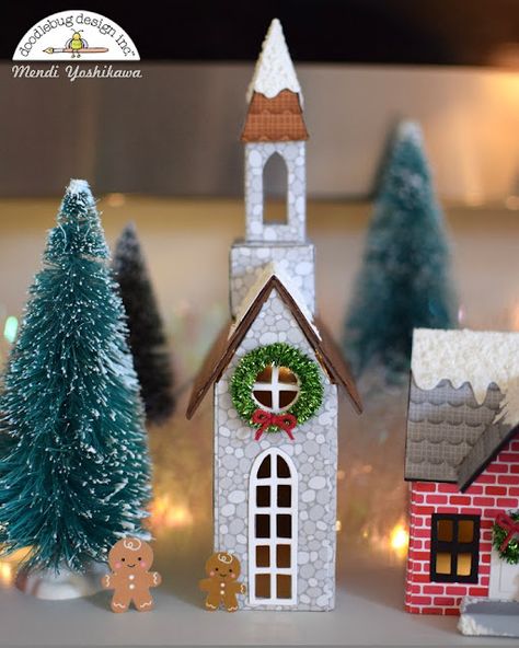 Doodlebug Design Inc Blog: Mix it Up Challenge: Christmas Village by Mendi Village Christmas, Diy Christmas Village, Sizzix Dies, Houses Ideas, Christmas Village Houses, Christmas Village Display, Glitter Houses, Cardboard House, Doodlebug Design